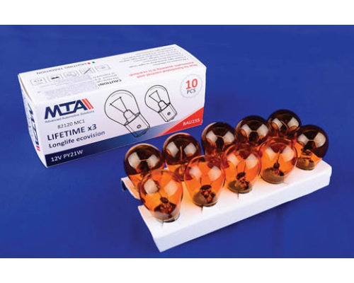 Автомобільна лампа 12V PY21W BAU15S (оранж.) 1 contact картон 1шт MTA