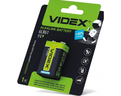 Батарейка VIDEX 6F22 Крона 9V 1шт. (Зелена)