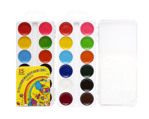 Фарби акварельні медові 12 кольорів "АКВАРЕЛЬКА-КАРАМЕЛЬКА" в пласт. кор. ТМ Тетрада ТЕ461147