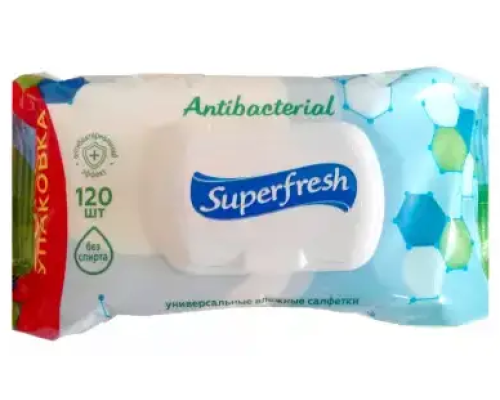 Superfresh Серветка волога Antibacterial 120шт з клапаном