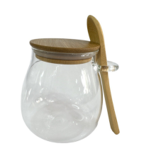 Банка з бамбуковою кришкою і ложкою 450мл. мал.(9*10)см