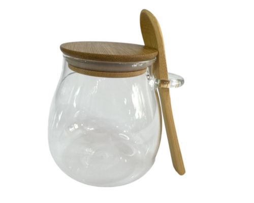 Банка з бамбуковою кришкою і ложкою 450мл. мал.(9*10)см