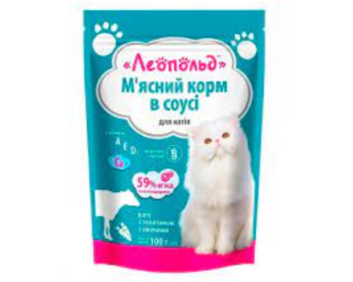 Корм для котів Рагу з телятиною в соусі з овочами 100г "Леопольд"