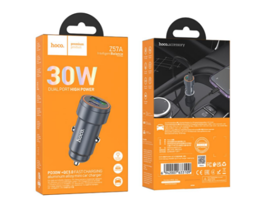 Автомобільний Зарядний Пристрій Hoco Z57A 1USB/1USB-C PD30W/QC3.0 (Сiрий)