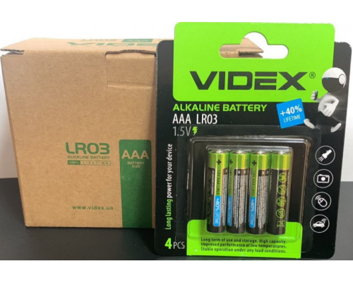 Батарейка Videx Alkaline ААА R3 (мізинчикова) 1,5В Зелена 1шт. (40)