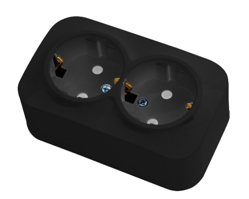 Розетка накл. 2-а 16А Чорна EVA