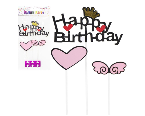 Прикраси - топер для торта Happy Birthday серце 87-5