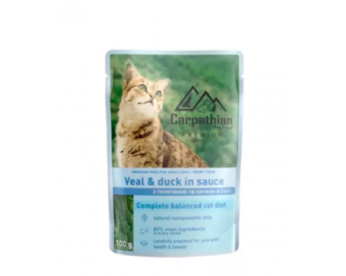Телятина з качкою в соусі. "Carpathian Pet Food" for cats 100г 1364