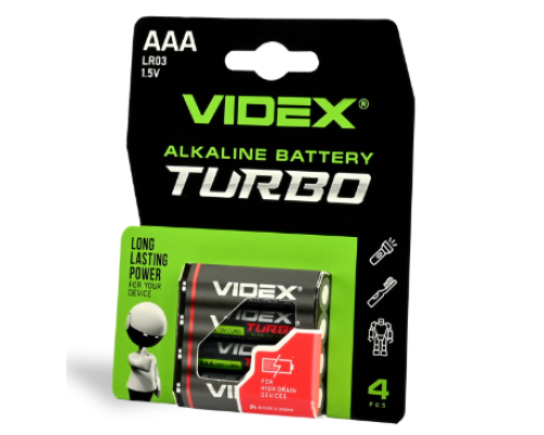 Батарейки Videx TURBO ААА R3 (мізинчик) 1,5В 4шт.
