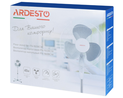 Вентилятор ARDESTO підлоговий, 40см, 45Вт, опора хрестовина, білий