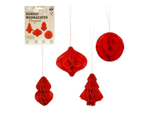 Набір підвісних паперових новорічних прикрас 4шт “Фігури” CG-3