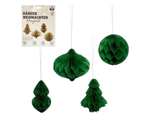 Набір підвісних паперових новорічних прикрас 4шт “Фігури” CG-3