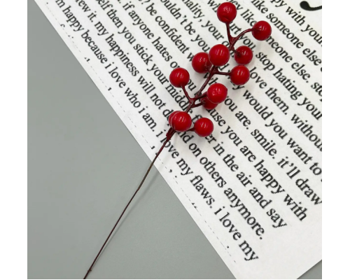 Декоративна гілка Калина Лакова 21*1,3 см Червона №16