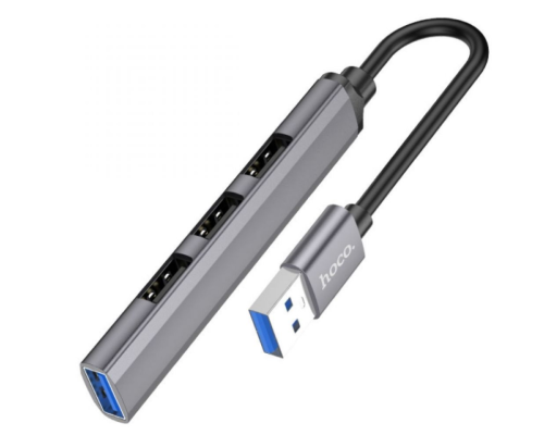 Хаб USB Hoco HB26 4 in 1 adapter(USB to USB3.0+USB2.0*3) (Сiрий)