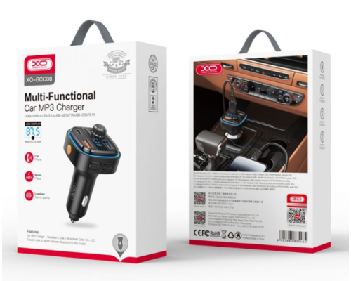 FM-трансмітер XO BCC08 5V 3.1A Ambient light (Чорний)