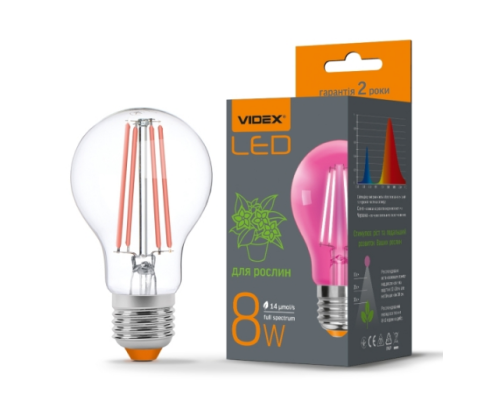 LED ЛАМПА VIDEX Filament 25883 A60FF 08W E27 1200K 220V (ФИТОЛАМПА)