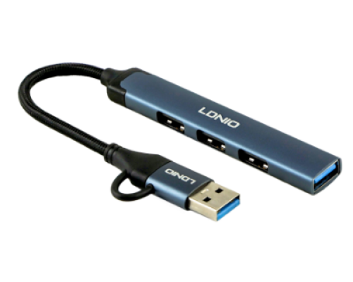 USB Hub LDNIO DS-64U USB-A+Type-C To USB3.0*1+USB2.0*3 (Сiрий)
