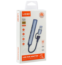 USB Hub LDNIO DS-64U USB-A+Type-C To USB3.0*1+USB2.0*3 (Сiрий)