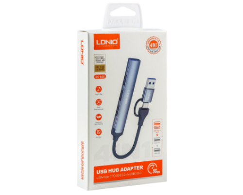 USB Hub LDNIO DS-64U USB-A+Type-C To USB3.0*1+USB2.0*3 (Сiрий)