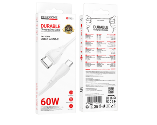 Кабель USB Borofone BX121 Type-C to Type-C 60W (Білий)