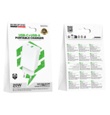 Мережевий Зарядний Пристрій Borofone BAS74A 1USB-C/1USB PD/QC 20W (Бiлий)
