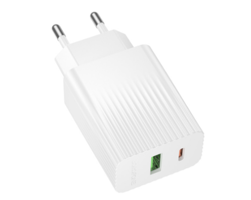 Мережевий Зарядний Пристрій Borofone BAS74A 1USB-C/1USB PD/QC 20W (Бiлий)