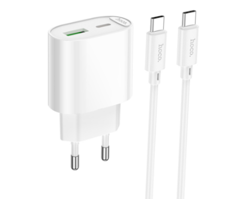 Мережевий Зарядний Пристрій Hoco C109A 1USB-C/1USB PD/QC 20W+Type-C to Type-C (Бiлий)