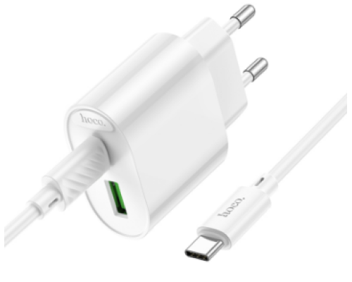 Мережевий Зарядний Пристрій Hoco C109A 1USB-C/1USB PD/QC 20W+Type-C to Type-C (Бiлий)