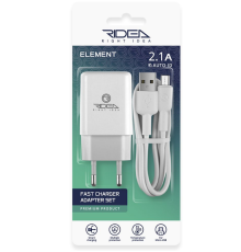 Мережевий Зарядний Пристрій +Micro USB Ridea RW-11111 Element 2.1 A (Бiлий)