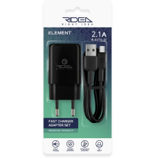 Мережевий Зарядний Пристрій +USB–Type-C Ridea RW-11211 Element 2.1 A (Чорний)