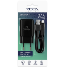 Мережевий Зарядний Пристрій + USB–Lightning Ridea RW-11311 Element  2.1 A (Чорний)