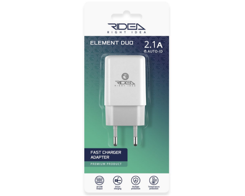 Мережевий Зарядний Пристрій 2USB 2.1 A Ridea RW-21011 Element Duo (Бiлий) Мережевий Зарядний Пристрій 2USB 2.1 A Ridea RW-21011 Element Duo (Бiлий)