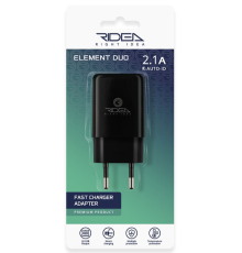 Мережевий Зарядний Пристрій 2USB 2.1 A Ridea RW-21011 Element Duo (Чорний)