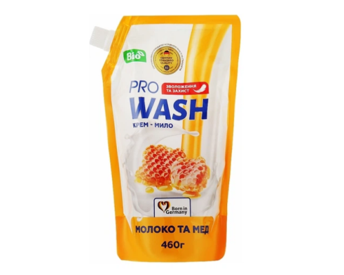 PRO WASH Рідке крем-мило дой-пак 460г Молоко та мед