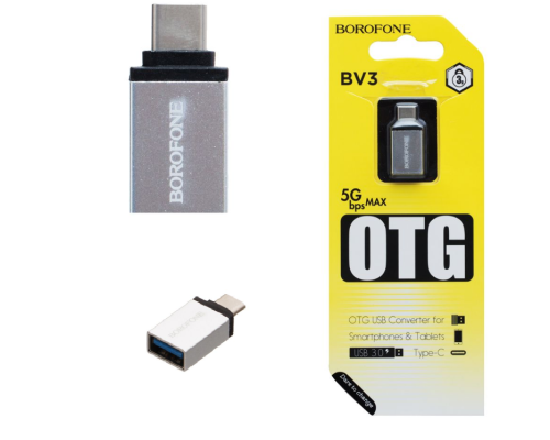 Перехідник Borofone BV3 OTG USB - Type-C (Сталевий)