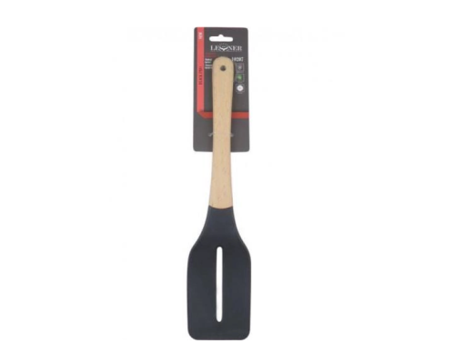 Лопатка з прорізями нейлонова з дерев'яною ручкою 10207 Lessner Black Pro