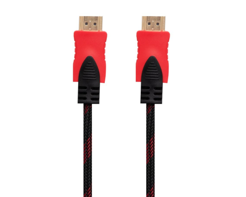 Кабель HDMI- HDMI 1.4V 3m (Тканинний провід) (Чорно-Червоний)