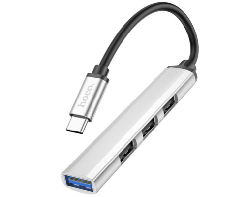 Хаб USB Hoco HB26 4 in 1 adapter(Type-C to USB3.0+USB2.0*3) (Срібло)