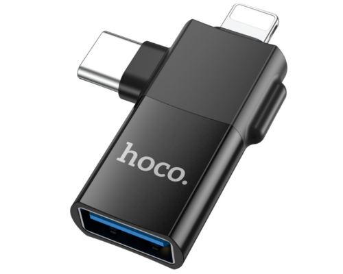 Перехідник Hoco UA17 iP male/Type-C male to USB female two-in-one (Чорний)