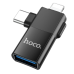Перехідник Hoco UA17 iP male/Type-C male to USB female two-in-one (Чорний)