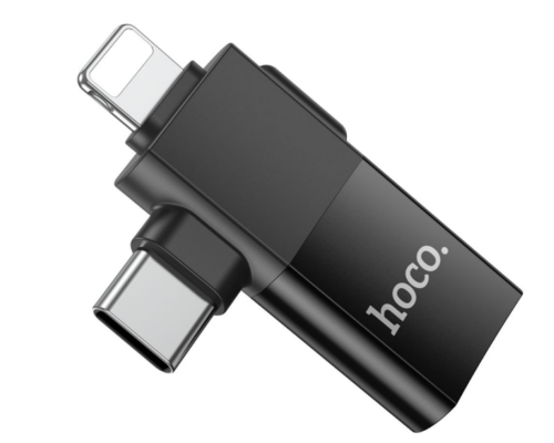 Перехідник Hoco UA17 iP male/Type-C male to USB female two-in-one (Чорний)