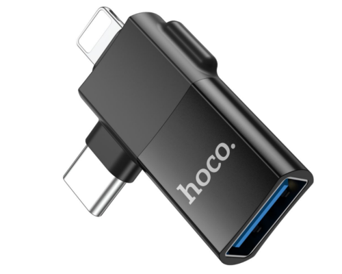 Перехідник Hoco UA17 iP male/Type-C male to USB female two-in-one (Чорний)
