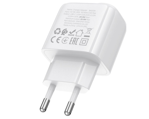 Мережевий Зарядний Пристрій Borofone BAS43A 1USB-C PD/QC 20W (Бiлий)