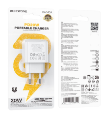 Мережевий Зарядний Пристрій Borofone BAS43A 1USB-C PD/QC 20W (Бiлий)