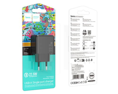 Мережевий Зарядний Пристрій Hoco CS17A 1USB Multi-Protocol 22.5W (Чорний)
