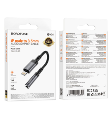 Перехідник Borofone BV24 iP to AUX 3.5mm (female) 15cm (Сiрий)