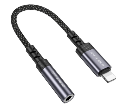 Перехідник Borofone BV24 iP to AUX 3.5mm (female) 15cm (Сiрий)