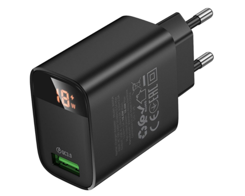 Мережевий Зарядний Пристрій Borofone BA95A 1USB QC 18W Led Display (Чорний)