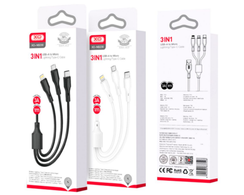 Кабель XO NB230 Rock Series 2.4A 3in1 (Чорний)