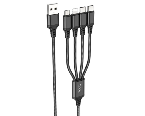 Кабель USB Hoco X76 4-in-1 IP+2Type-C+Micro 2A (Чорний)